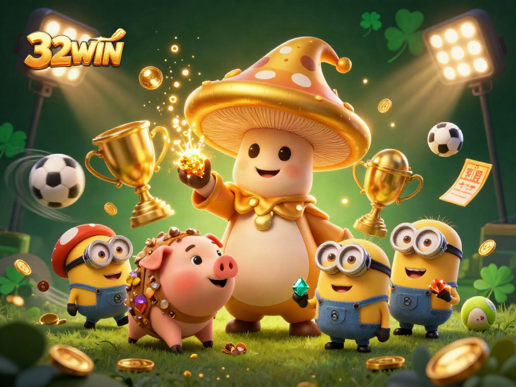 Experience thrilling gameplay with 32WIN’s vibrant cartoon magic showcasing golden treasures and sports excitement.