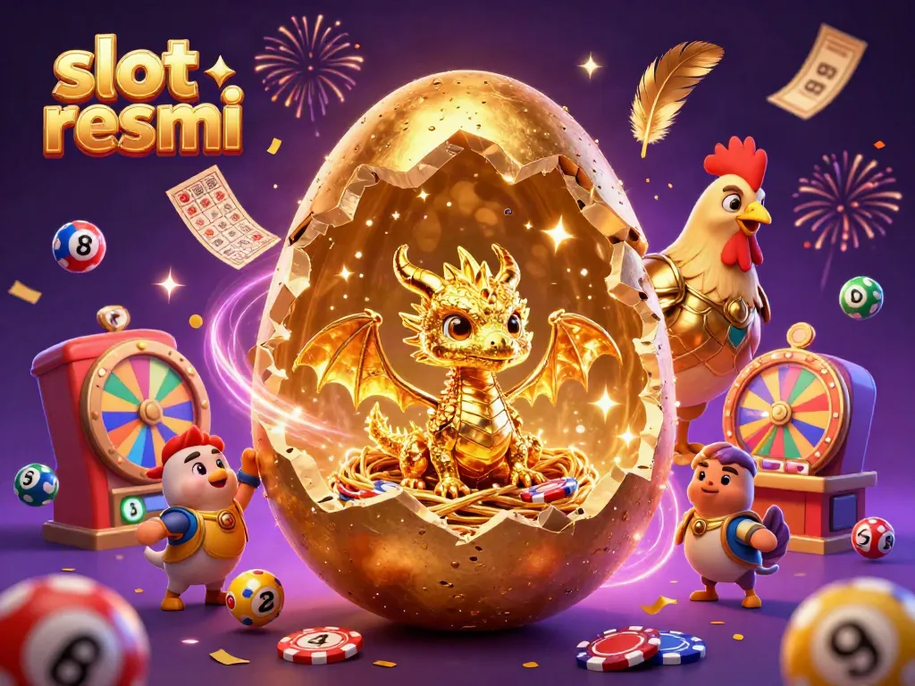 Engage in the excitement of slot resmi with a baby dragon and poker chips in an enchanting casino scene.