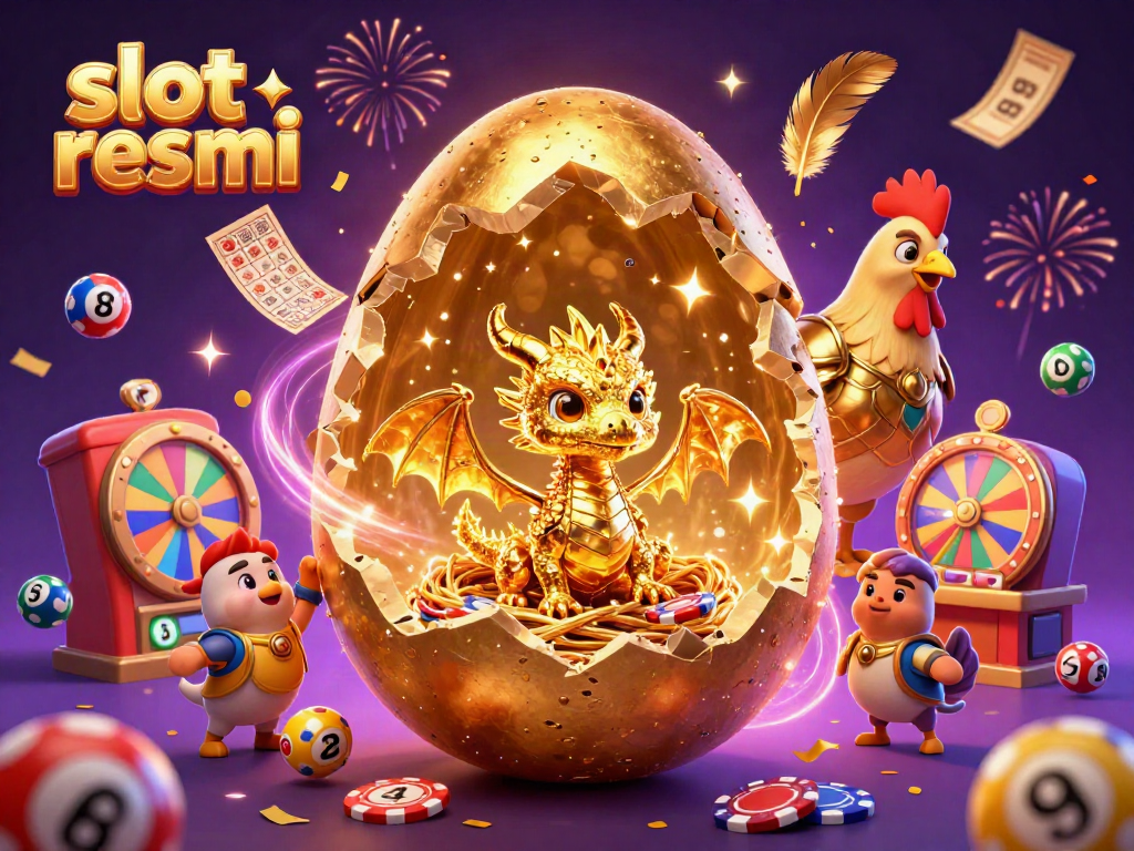 Engage in the excitement of slot resmi with a baby dragon and poker chips in an enchanting casino scene.