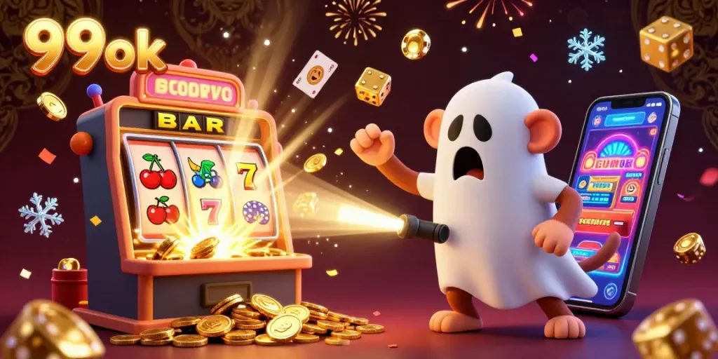 Experience the thrill of 99ok casino as mischievous monkey juggles coins in a vibrant jackpot scene.