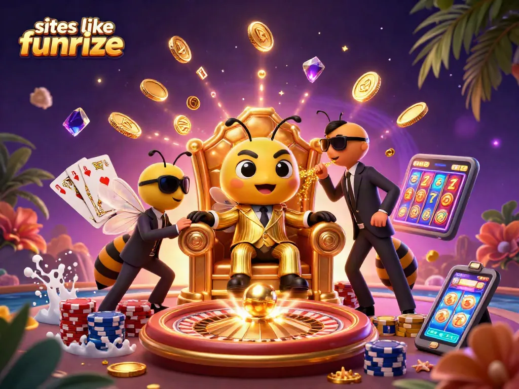 Win big with sites like funrize: dynamic 3D casino scene showcasing characters and gaming elements.