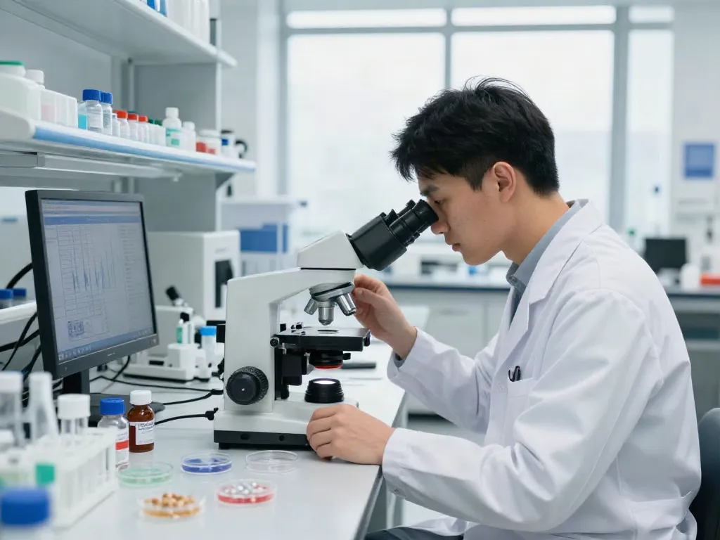 CJC-1295 no DAC research scene with a scientist in a modern lab.