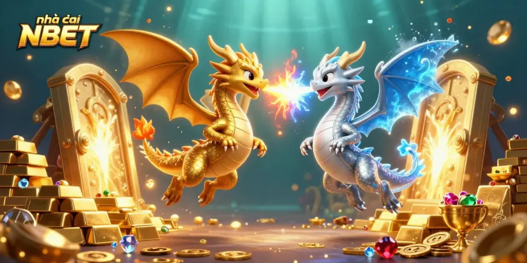 Experience the magic at nhà cái NBET with dragons and treasures in an enchanting casino scene.