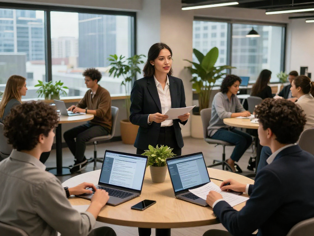 Dynamic job seekers engaging in หางาน interviews in a modern co-working space