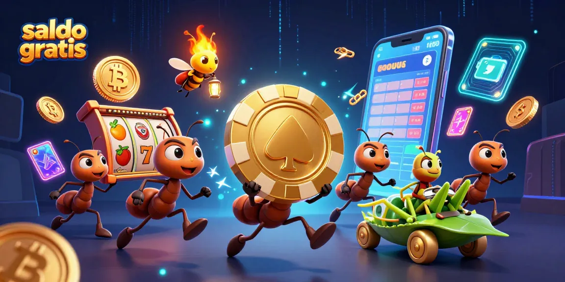 Experience slot saldo gratis excitement with ants running a heist carrying a giant poker chip in a vibrant casino scene.