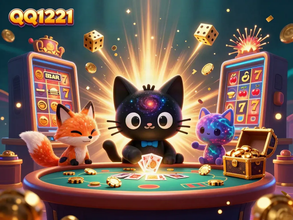 Experience the excitement of QQ1221 as the black hole cat attracts winning chips in cosmic style.