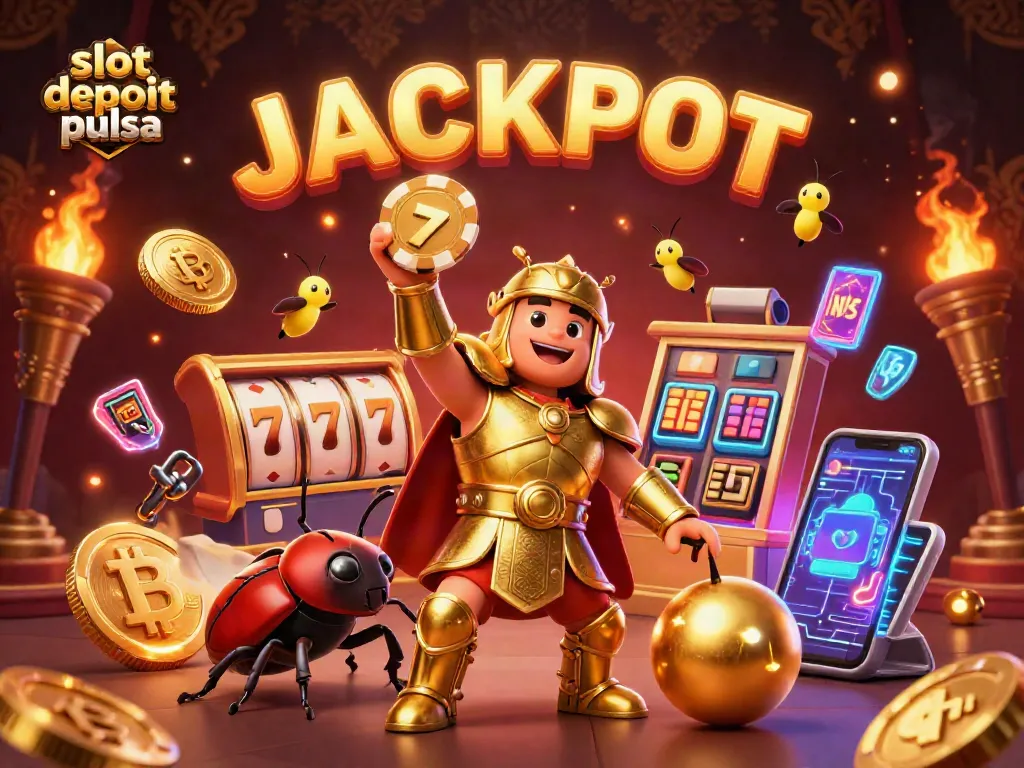Experience thrilling wins with slot deposit pulsa in this vibrant casino scene featuring dynamic game elements.