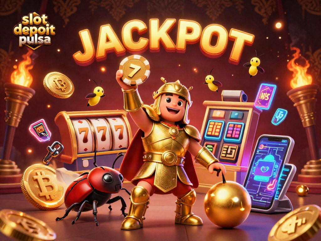 Experience thrilling wins with slot deposit pulsa in this vibrant casino scene featuring dynamic game elements.