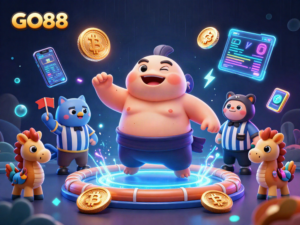 Engage with GO88's vibrant casino atmosphere with dynamic underwater characters and crypto elements, excitement guaranteed!