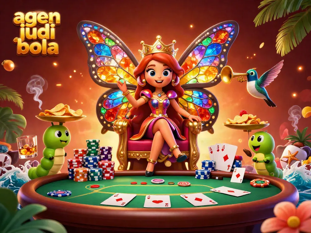 Engage with agen judi bola through vibrant casino-themed fantasy art featuring poker elements and rich colors.