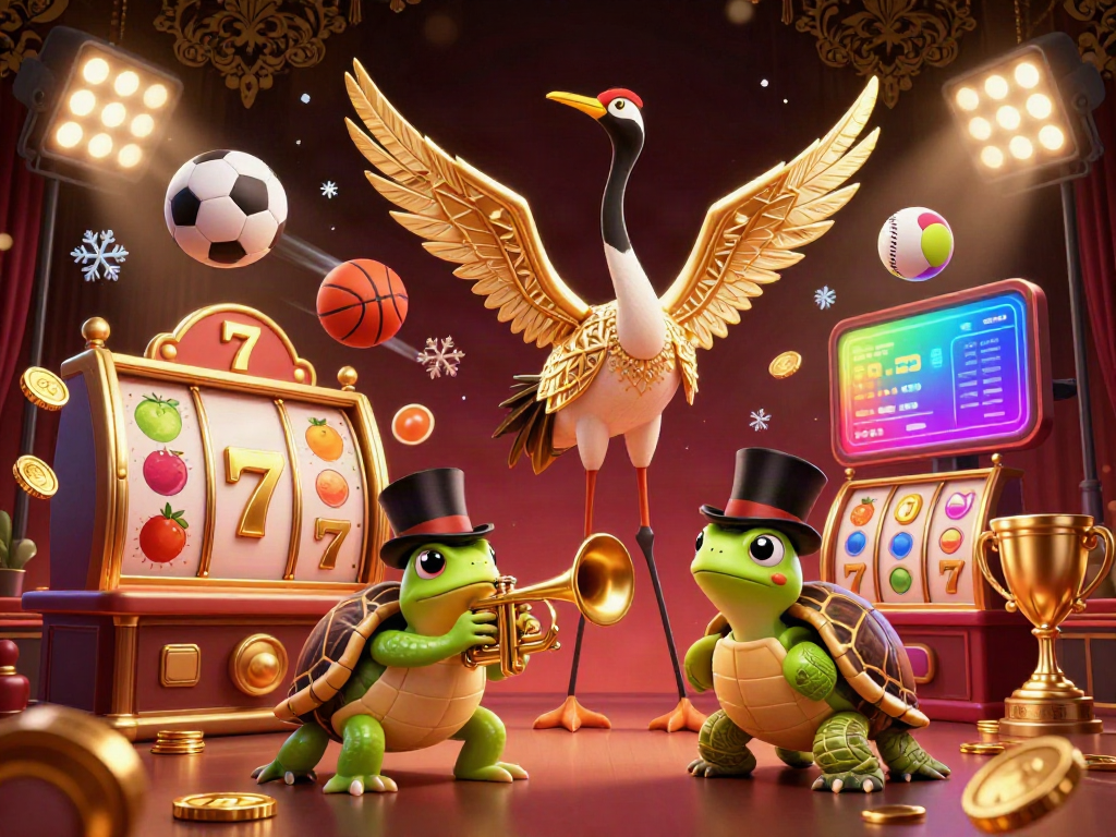 Slot yang menyenangkan dengan karakter lucu dan elemen kasino di latar belakang.