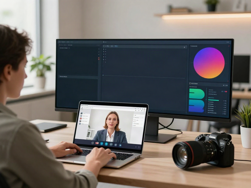 Deepfake protected Online Video Calls in a modern office setup with advanced security features and user-friendly interface.