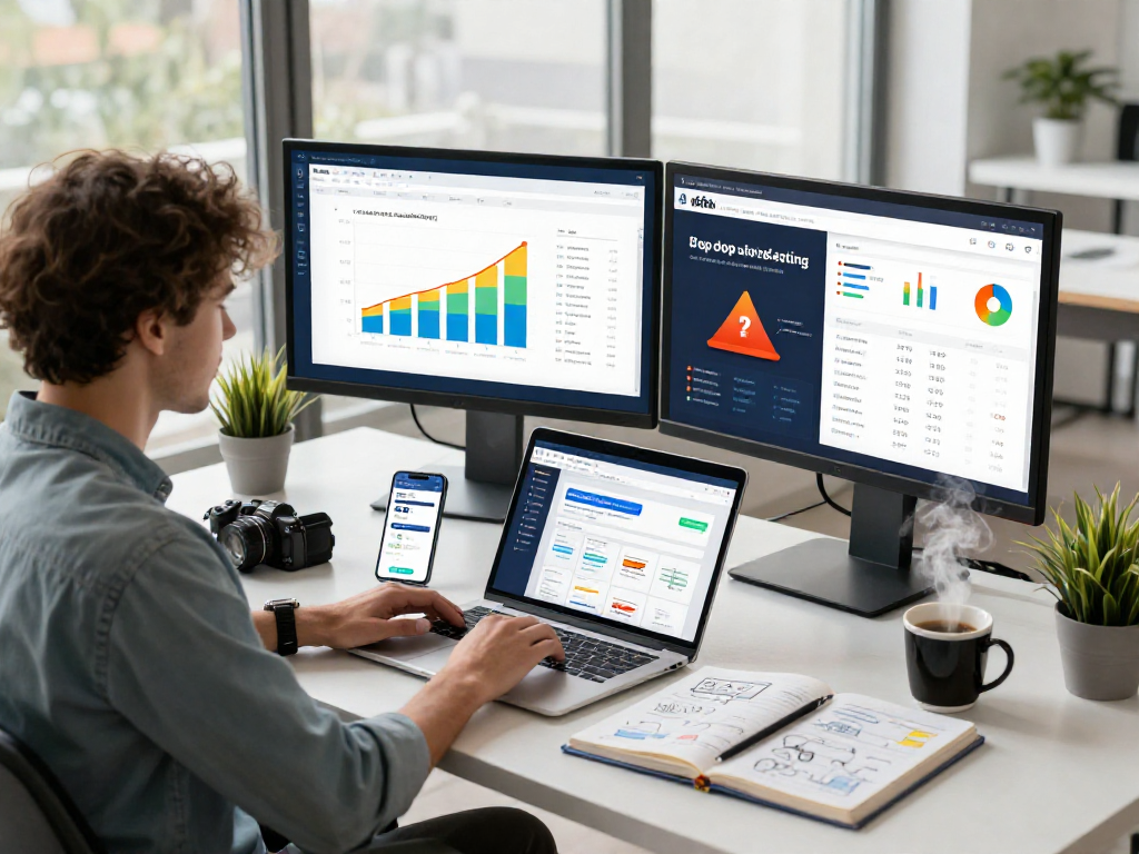 Purchase app downloads in a professional marketing workspace with data analytics on app success.