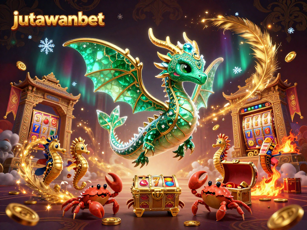 Engage with jutawanbet's 3D animated sea dragon and treasure adventure in a vibrant slot game atmosphere.