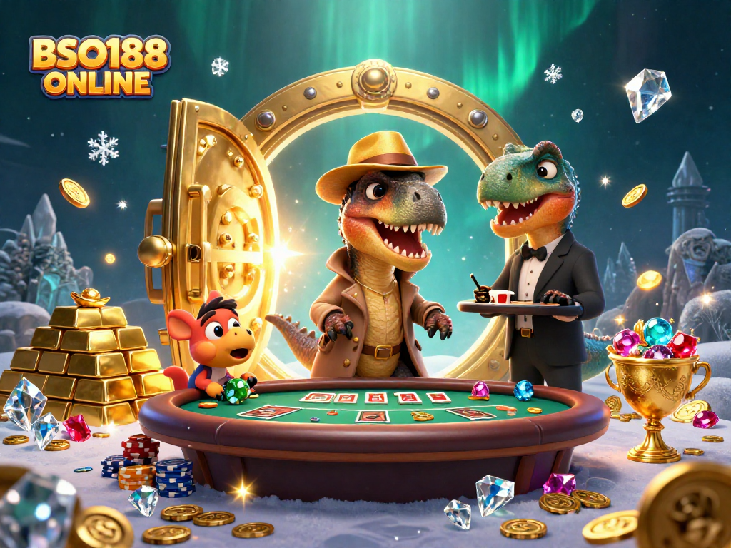 Experience thrilling gameplay with BSO188 ONLINE featuring a velociraptor card counter and a vault of treasures.