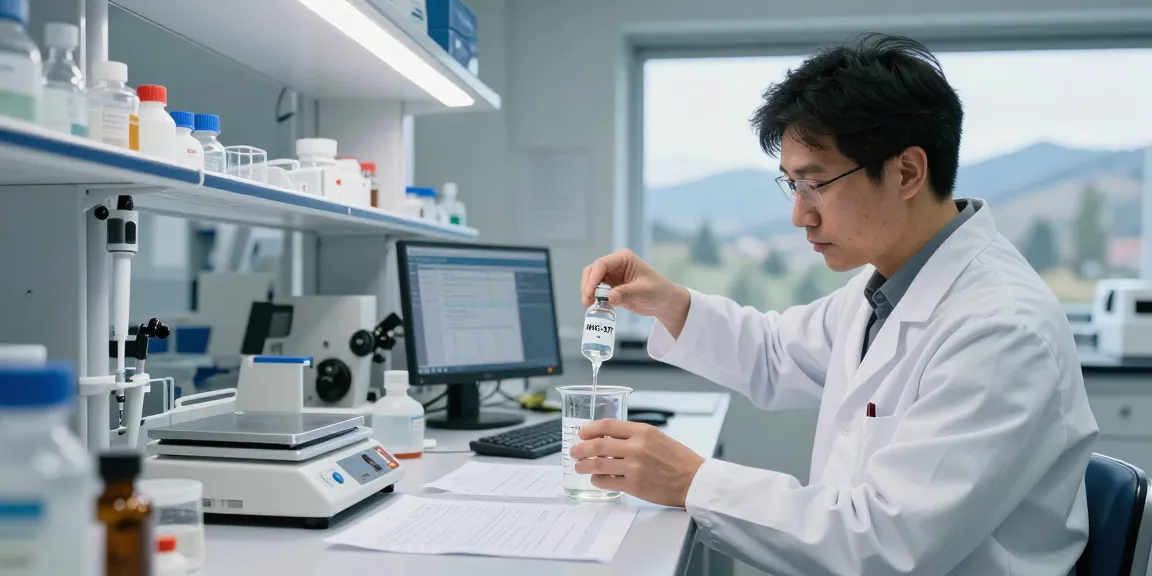 Scientist conducting experiment with MHC-3 RT peptide in a modern lab.