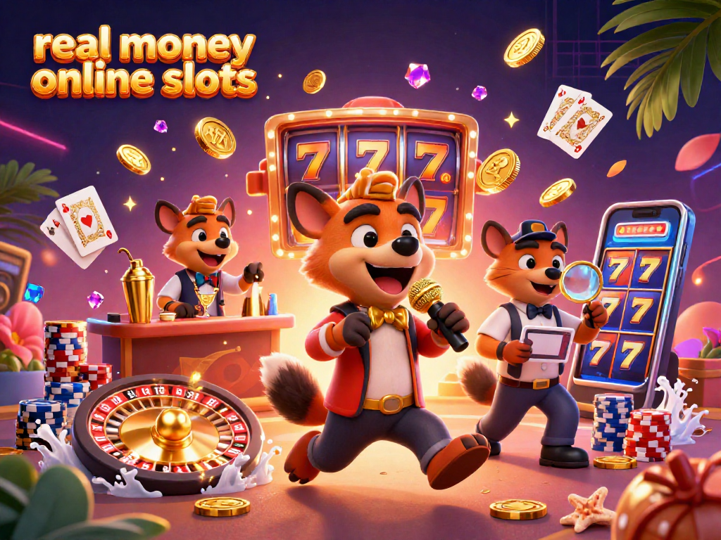 Engaging scene of real money online slots with hyenas in a casino, showcasing vibrant reels and exciting gameplay.