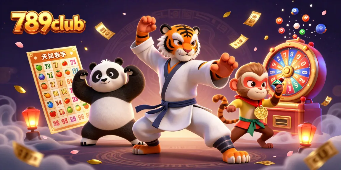 Experience the excitement of 789club with a playful scene featuring animated casino elements and characters.